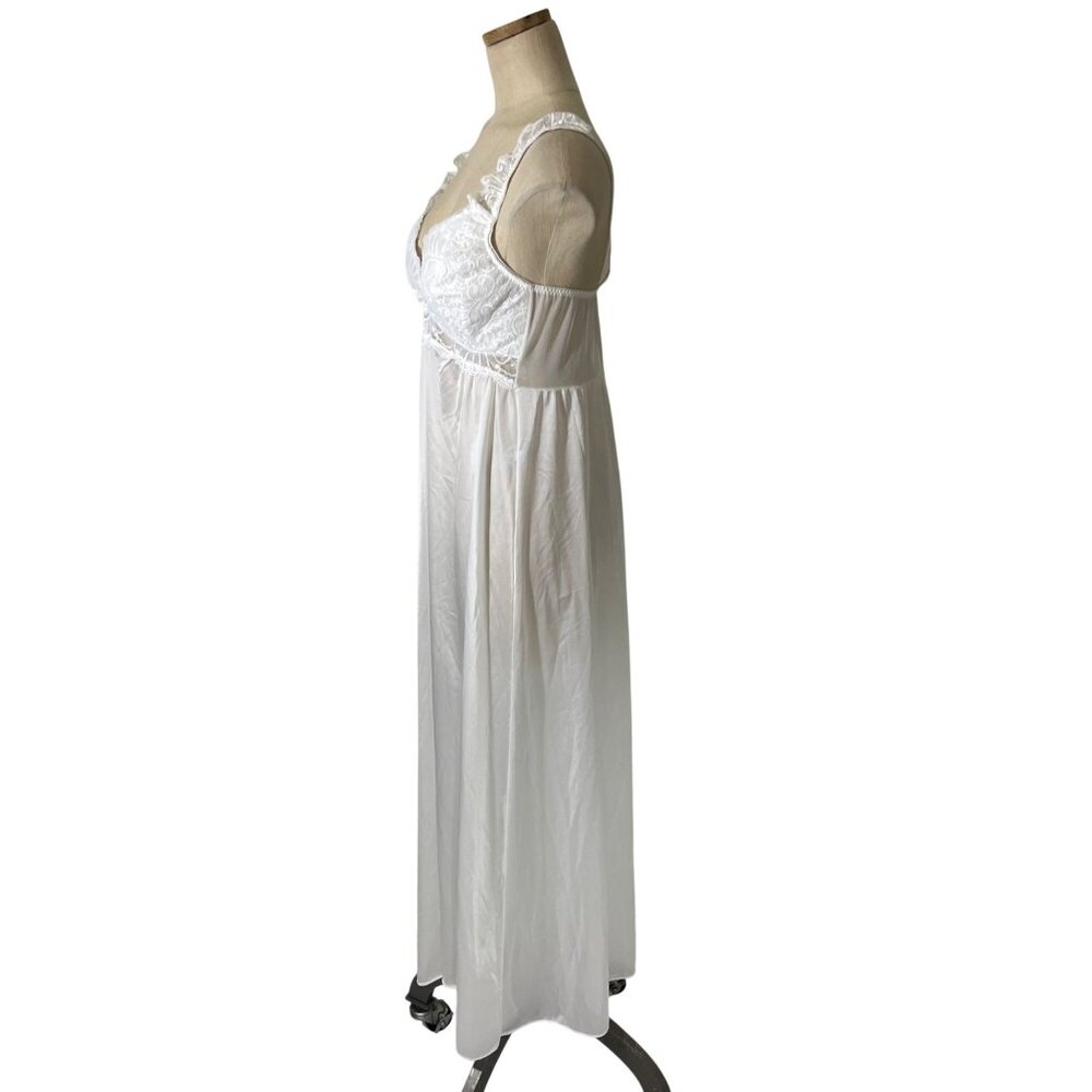 Closet Closing Sale! Vtg Olga white nightgown satin full length v neck lace uppe - Picture 5 of 8